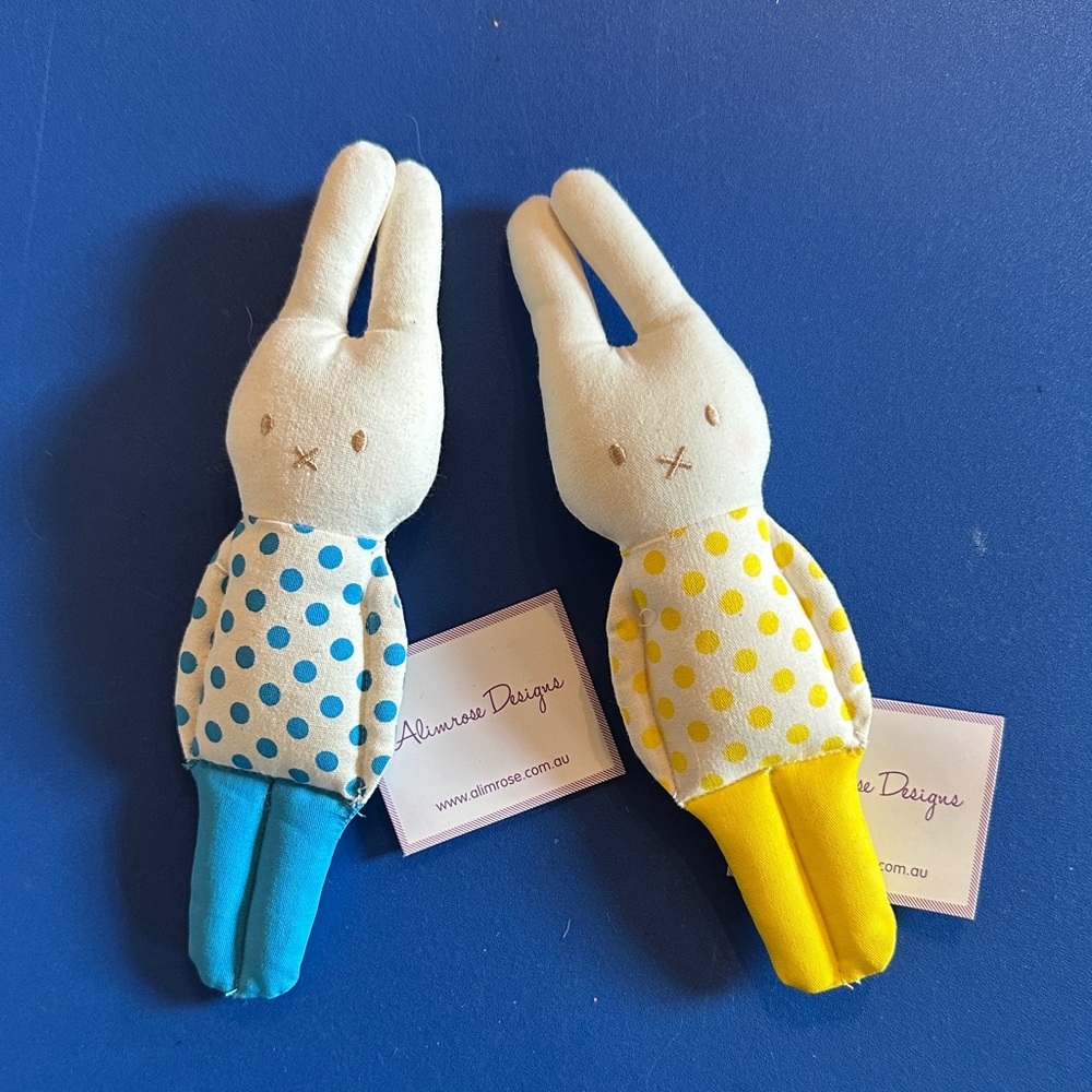 Polka Dot Bunny Plush Toy Set - Blue and Yellow